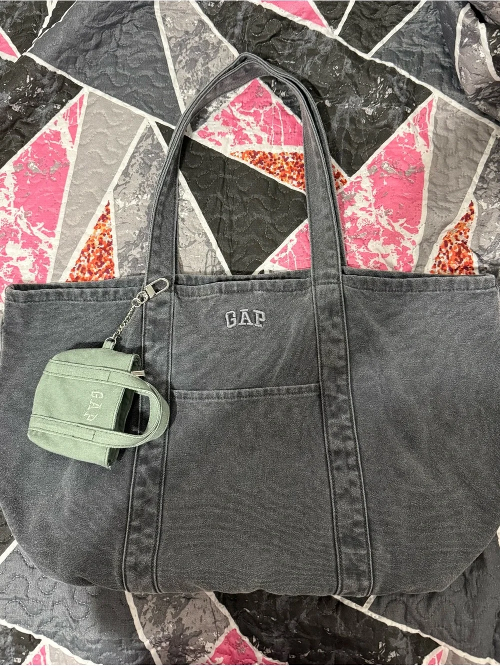 GAP Charcoal Canvas Tote with Sage Mini Pouch